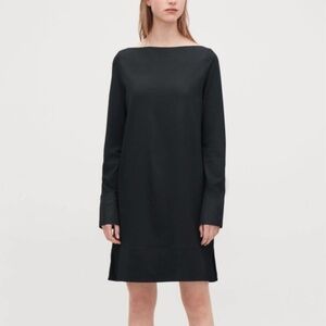 COS Black Boat Neck Long Sleeves Contrast Cuff Shift Dress